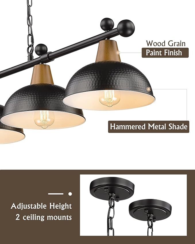 FEMILA 4-Light Pool Table Lights for 7ft/8ft Table, 48" Modern Billiard Llight Kitchen Island Light, Hanging Pool Table Lamp for Game Room,Kitchen, Bar, Coffee Shop, 4FG60-4LP BK