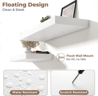 Marsmiles 12" Deep Floating Shelves for Wall with Invisible Brackets, Wall Mounted Engineered Wood Shelves with Wood Grain for Living Room, Bedroom, Kitchen Decor and Storage, 72" L Set of 1, White