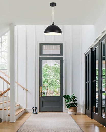 Black Farmhouse Pendant Light with Adjustable Cord - 11.8 Inch Dome Pendant for Kitchen Island, Dining Room, Bar, Foyer, Hallway