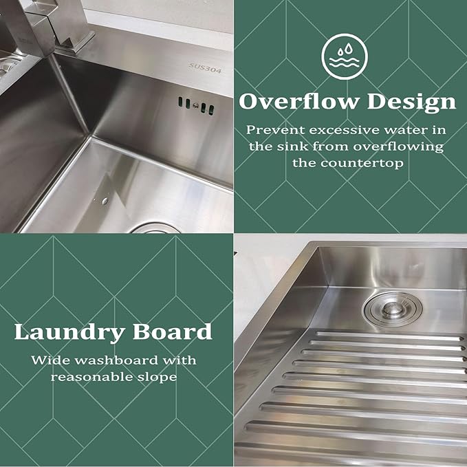 Laundry Utility Sink With Washboard Stainless Steel Kitchen Sink Household Pool Balcony Room Wash Basin Easy Clean Double-Bowl 1000mm/39.3Inch