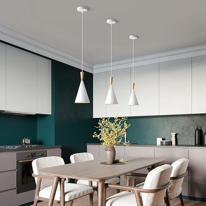KCO Lighting Farmhouse Cone Pendant Light 3 Pack White Modern Barn Ceiling Pendant Lighting Fixture 1-Light Mini Vintage Pendant Lights Kitchen Island Dining Room Lighting