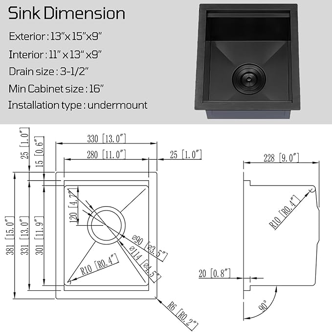 KINGO HOME Black Undermount Bar Sink, 13x15 Inch Stainless Steel Small Workstation RV Sinks 16 Gauge Ledge Kitchen Gunmetal Black Single Bowl Kitchen Wet Bar Prep Sink with Accessories