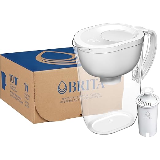 Brita Large 10-Cup Water Filter Pitcher, WQA NSF/ANSI Certified, Removes Chlorine Taste & Odor, Reduces Zinc, Copper & Mercury, 1 Standard Filter, Lasts 2 Months, Bright White