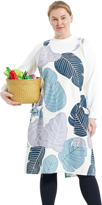 Big Plus Size Aprons for Women with Pockets Cotton Linen Baking Kitchen Cooking
