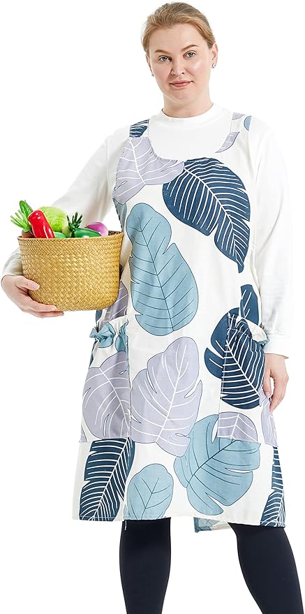 Big Plus Size Aprons for Women with Pockets Cotton Linen Baking Kitchen Cooking