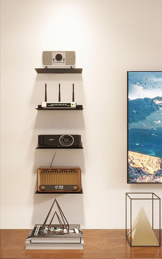 Floating Wall Shelves, 3.0mm Thick Aluminium Alloy Small Floating Shelf, Suitable for Bedroom, Living Room, Bathroom, Kitchen, Office Etc(Black, 9 Inch), 9 inch Wide Shelf