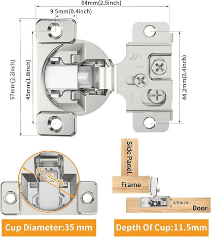 Chibery 50 Pack 1/2" Overlay 3D Soft Close Concealed Hinge, Face Frame Door, Small Angle Slow Close, Self Closing Hidden Satin Nickel, 105° Concealed Stainless Steel Hinges for Kitchen Cabinet Door