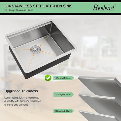 23 Undermount Kitchen Sink - Beslend 23x19 Inch Under Counter Sinks Stainless Steel Ledge Workstation Sink 16 Gauge Single Bowl 10 Inch Deep Kitchen Basin