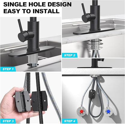 AVSIILE Kitchen Faucets with Pull Down Sprayer & Soap Dispenser, Single Hole & Handle, Oil Rubbed Bronze, Pull Out Tap, Stainless Steel Waterfall Sink Faucet Suitable for Farmhouse Camper Laundry Rv