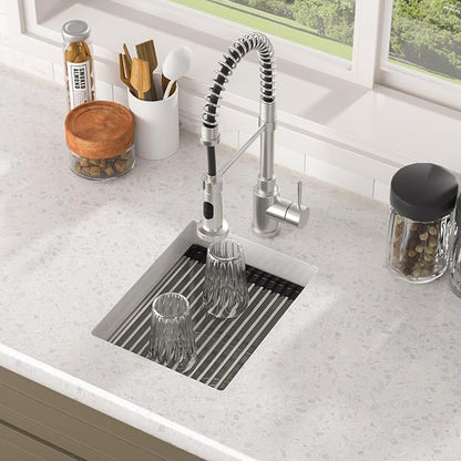 Lordear 12 Inch Undermount Bar Sink Workstation 16 Gauge T304 12 x 15 Stainless Steel Bar Kitchen Prep Single Bowl Small Kitchen Sink with Cutting Board
