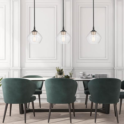 Globe Electric Harrow 1-Light Pendant, Gold Accent Socket, Shade 60312, 59.6", Matte Black with Clear Glass, Bulb Not Included