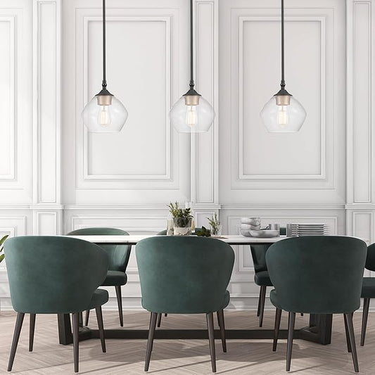 Globe Electric Harrow 1-Light Pendant, Gold Accent Socket, Shade 60312, 59.6", Matte Black with Clear Glass, Bulb Not Included