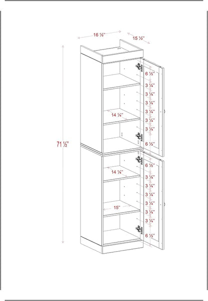 Palace Imports Solid Wood Pantry Cabinet - Tall Narrow Storage Cabinet with Raised Panel Doors - 16.5" W x 71.5" H - White, Kitchen Cupboard, Adjustable Shelves, 100% Eco-Friendly Wood, Modular