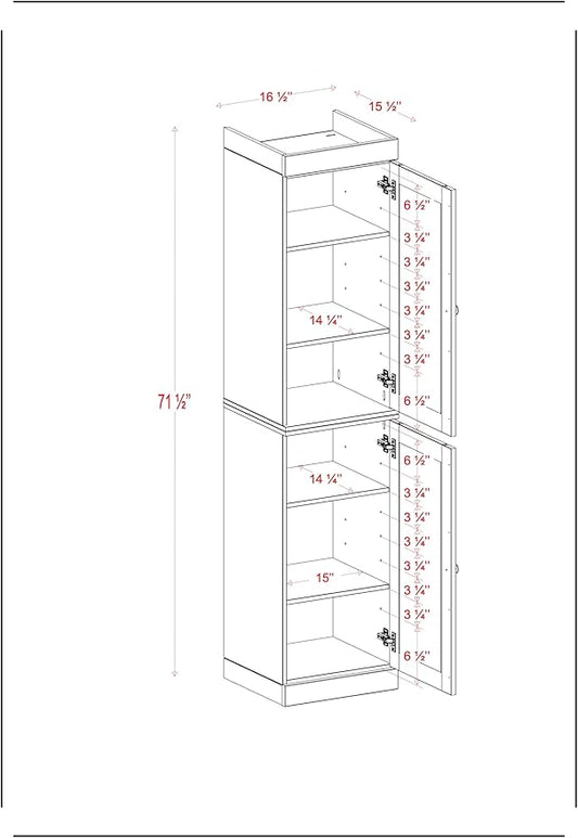 Palace Imports Solid Wood Kitchen Pantry - Narrow Storage Cabinet - Shaker Doors, Adjustable Shelves, Beige, 16.5" Wide x 71.5" Tall, 100% Eco-Friendly Wood, Modular Pantry Cabinet Systems