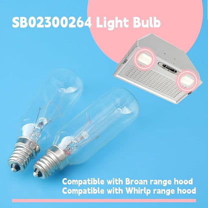 SB02300264 40W Light Bulb Replacement for Broan for Whirlp Range Hood PM250-A PM250-B PM390 PM390-HS PM390S PM390WW RM50000 RM503001 RM503004, Replace B02300264 WP8190806, E12 Base 2 PCS