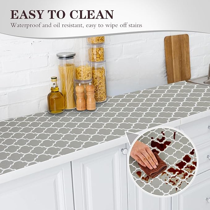 Drawer and Shelf Liner, Non-Slip Kitchen Cabinet Liners Non-Adhesive Thick Strong Grip Waterproof Washable Mats Protect Dresser Shelves Cupboard Bathroom Cabinets, Gray, 12 in X 20 FT