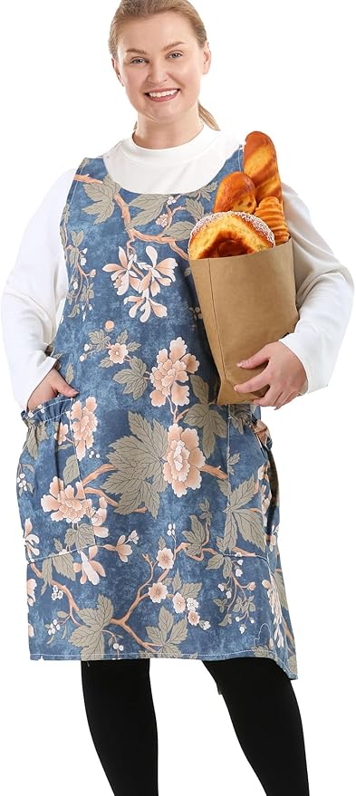 Big Plus Size Aprons for Women with Pockets Cotton Linen Baking Kitchen Cooking