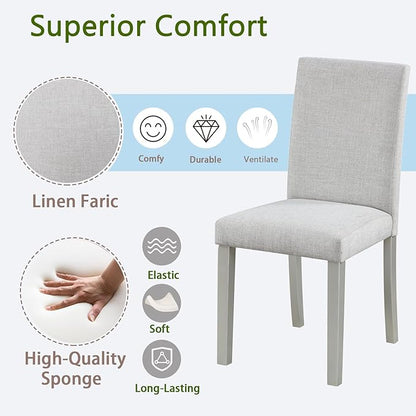 Ball & Cast Upholstered Dining-Room Chairs Set of 4, Kitchen Island Chair with Linen Padded Seat & Silver Wood Legs, 4pcs Modern Armless Side-Chair for Dining, Gray