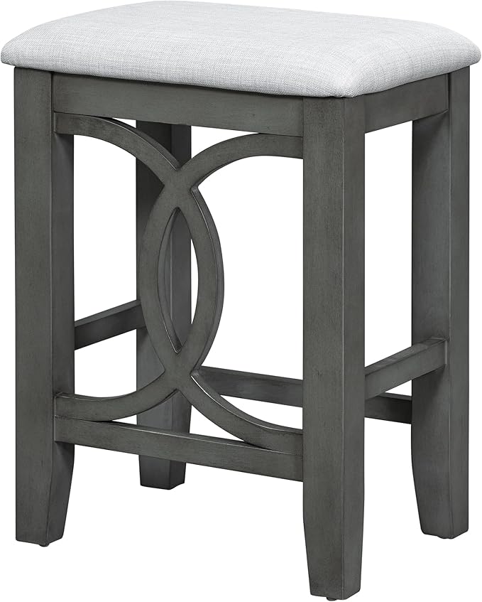 Rustic Dining Table Set, Farmhouse 3-Piece Counter Height Dining Table Set with USB Port and Upholstered Stools for Small Places (Gray/Farmhouse-A)