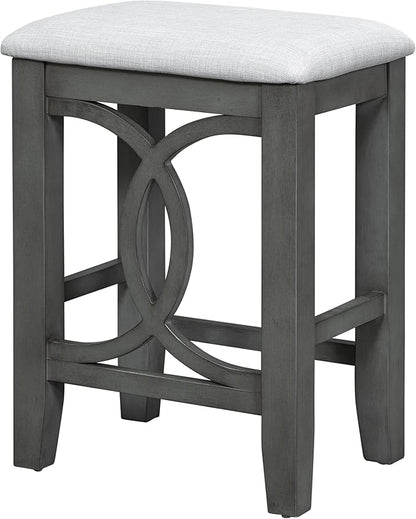Rustic Dining Table Set, Farmhouse 3-Piece Counter Height Dining Table Set with USB Port and Upholstered Stools for Small Places (Gray/Farmhouse-A)