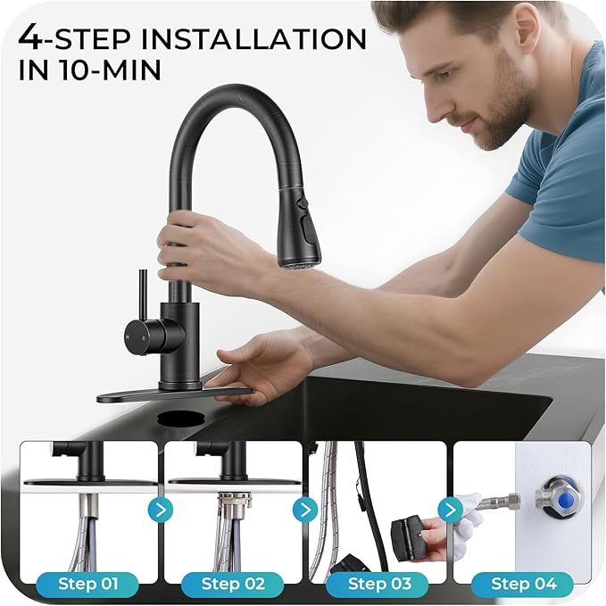 Kitchen Faucet with Pull Down Sprayer - ORB Single Handle Kitchen Faucets, High Arc Stainless Steel Pull Out Kitchen Sink Faucet with Deck for RV Laundry Farmhouse Bar