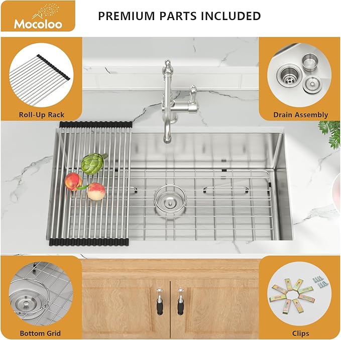 30 Inch Undermount Kitchen Sink - Mocoloo 30x18 Stainless Steel Kitchen Sink 16 Gauge Under Counter 10" Deep Single Bowl Handmade Sinks