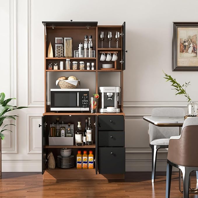 PETSITE Kitchen Buffet Hutch Storage Cabinet, 71" Freestanding Pantry with 3 Cabinets & Drawers, Adjustable Shelves, Microwave Cupboard for Living Room, Dining Room