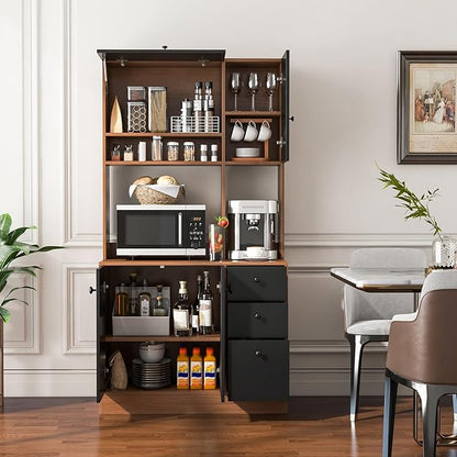 PETSITE Kitchen Buffet Hutch Storage Cabinet, 71" Freestanding Pantry with 3 Cabinets & Drawers, Adjustable Shelves, Microwave Cupboard for Living Room, Dining Room