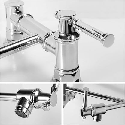 Lava Odoro Chrome Pot Filler Faucet, Two-Attachment Pot Filler Wall Mount Folding Single Hole Kitchen Pot Filler Swing Arm, PF312-C