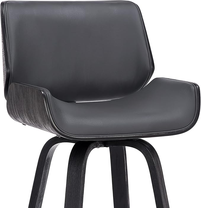 Armen Living Tyler 26" Counter Height Swivel Gray Faux Leather and Black Wood Bar Stool - Set of 4