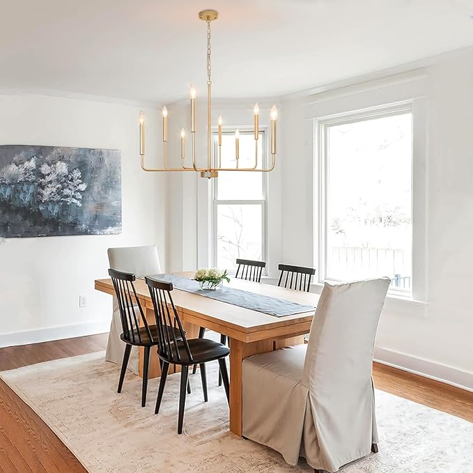 Gold Chandeliers, 8-Light Modern Dining Room Light Fixtures, Rustic Candle Hanging Pendant Light for Living Room Entryway Foyer Bedroom Kitchen
