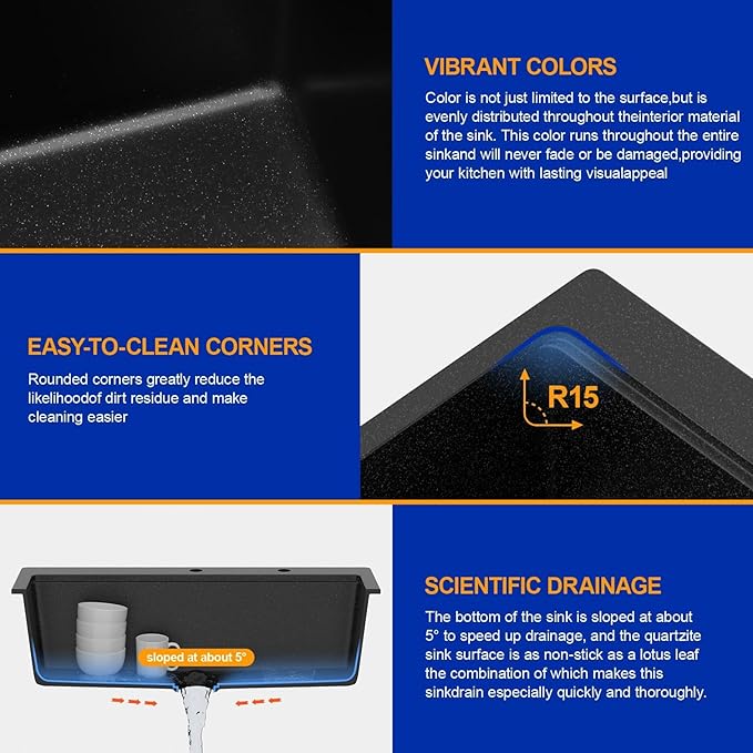 Dcolora 33 In. Drop In Granite Composite Kitchen Sink, Quartz Matte Black Single Bowl Topmount Workstation Sink, 33" X 22" X 10"#DC-0001GBT