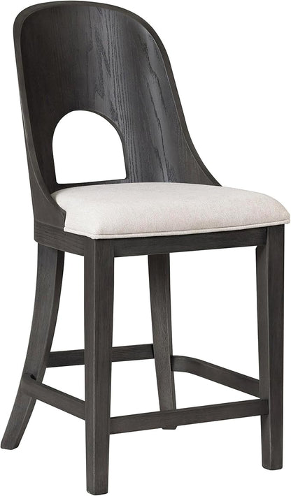 Furniture of America Selyra Modern Solid Wood Counter Height Chairs Set of 2 with Curved Wood Back, Comfortable Upholstered Seating for Dining Room, Home Kitchen, Ash Grey