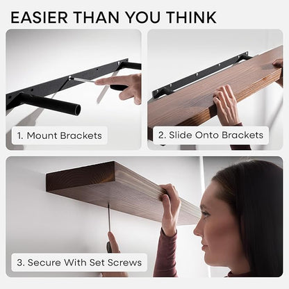 Homeforia Classic Walnut 30 inch Floating Shelf, High End Solid Real Wood Small 30inch Floating Shelves for Wall Mounted, 30in Floating Shelves, Heavy Duty Bracket, 30 X 6.5 X 1.75 inches, Set of 3