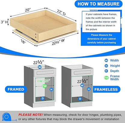 WelFurGeer Soft Close Pull Out Cabinet Organizer, 20" W x 22" D Cabinet Roll Out Drawers, Smooth Slide-Out Shelves for Kitchen Cabinets, Durable Pullout Drawers for Home & Kitchen Organization