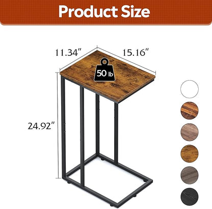 WLIVE Brown Side Tables Living Room, C Shaped End Table for Couch, Sofa and Bed, Large Desktop C Table for Bedroom, Home Office, Small Spaces, Rustic Brown