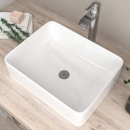 Mocoloo Rectangle Vessel Sink 19"x15" Ceramic Bathroom Sinks White Porcelain Lavatory Small Vanity Sink Basin without Overflow Drain Above Countertop Installation