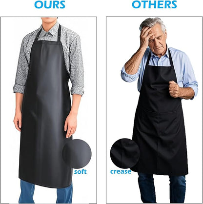 Waterproof Rubber Vinyl Apron 40 Inch Heavy Duty Adjustable Bib for Men Women Kitchen Cooking Lab Dishwashing Black