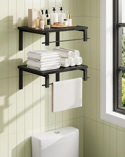 CHOEZON Deep Floating Shelves for Wall, 12 inch Wall Mounted Shelves Set of 2, Wide Floating Shelves for Living Room, Bedroom, Study, Bathroom, Black TBJ02P2BB