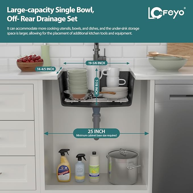 Black Undermount Kitchen Sink 22"x17" Granite Composite Bar Sink Black Small Granite Sink Undermount Quartz Modern Under Counter Ledge Single Bowl Kitchen Sinks Basin Deep Sink,LOF-Q456V