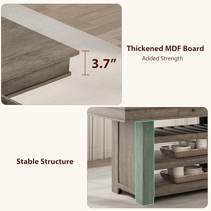 IDEALHOUSE 60" Wood Dining Table for 4-6, Counter Height Kitchen Table with Wine Rack and 2 Drawers, Open Shelves and Sturdy Legs, 4-Tier Stationary Kitchen Island for Dining Room and Kitchen