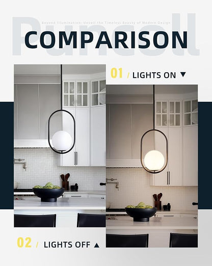 Black Pendant Lights - 1-Light Pendant Lights Kitchen Island with Milky White Globe Glass - Mid Century Pendant Light Fixtures - Black Hanging Lights for Kitchen H9376-MGBK
