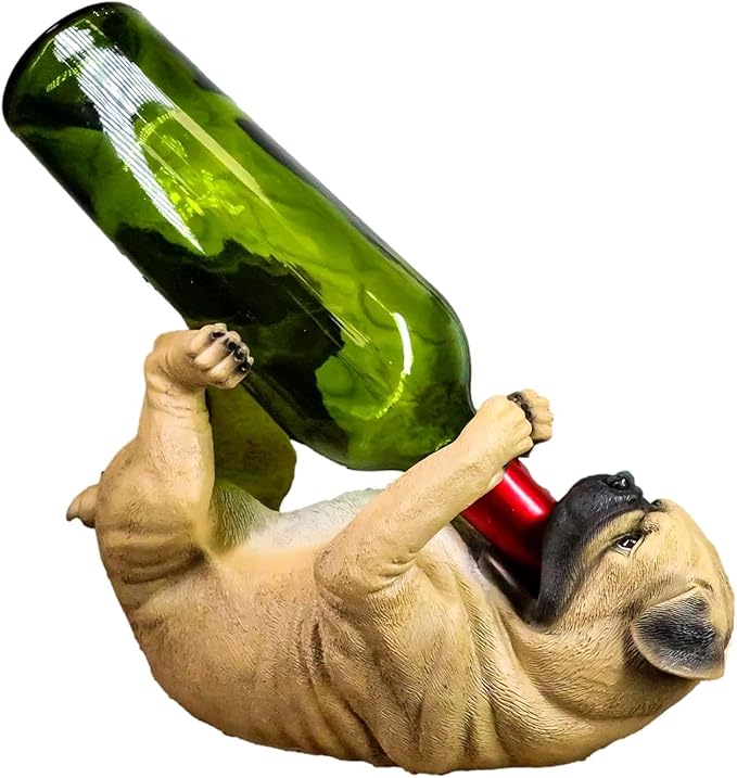 Ebros Gift Lifelike Purebreed Pedigree Canine Adorable Fawn Pug Dog Wine Bottle Holder Figurine Statue As Kitchen Wine Cellar Centerpiece Decor Storage Organizer (Fawn Brown Pug)