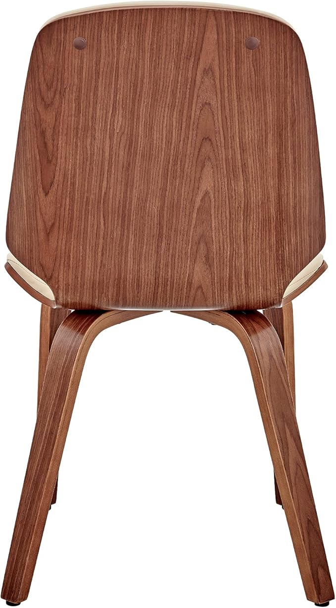 Armen Living Brinley Mid Century Modern Cream Faux Leather and Walnut Wood Dining Room Accent Side Chair for Kitchen Table Desk Vanity
