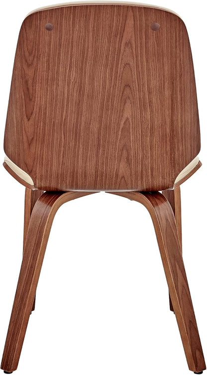 Armen Living Brinley Mid Century Modern Cream Faux Leather and Walnut Wood Dining Room Accent Side Chair for Kitchen Table Desk Vanity
