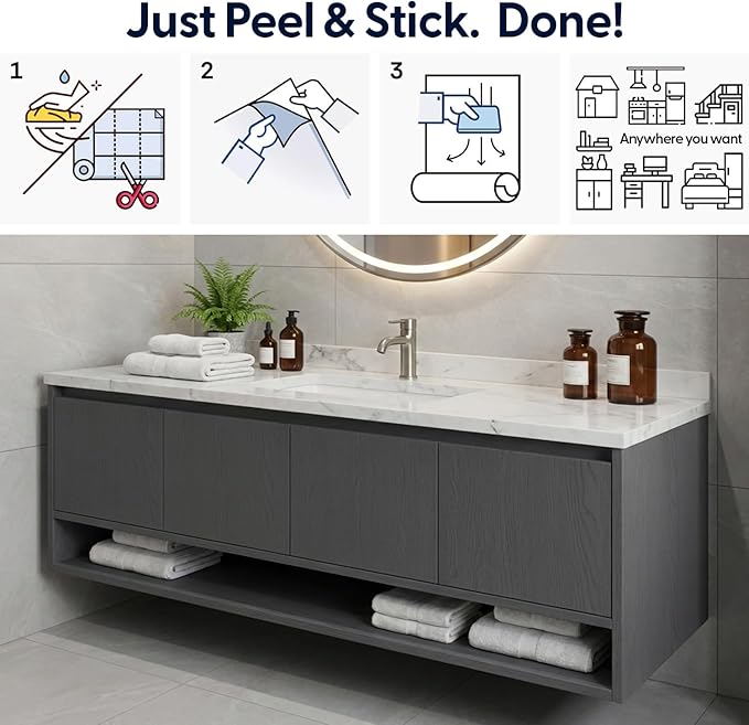 Gray Wood Grain Contact Paper, 17.3" x 118" Removable Peel and Stick Self Adhesive Matte Vinyl Wallpaper, Waterproof Decorative Film for Kitchen Cabinets Countertops