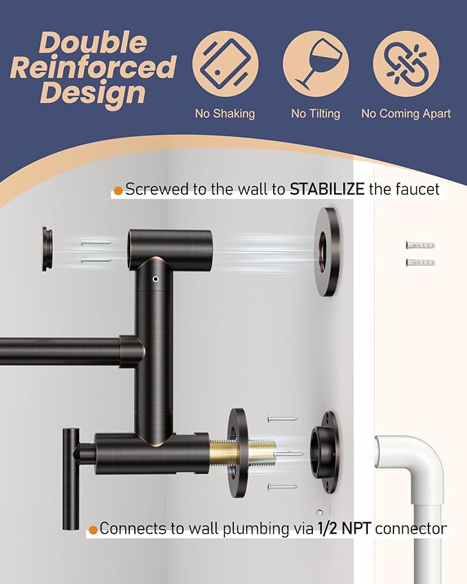 Pot Filler Oil Rubbed Bronze: WOWOW Solid Brass Pot Filler Faucet Two Attachment Single Hole Wall Mounted Stove Faucet with Double Joint Swing Arms
