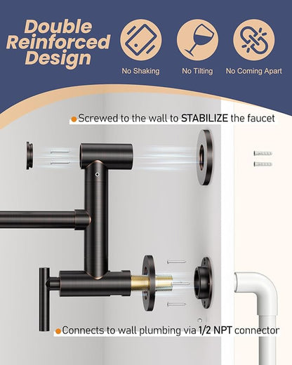 Pot Filler Oil Rubbed Bronze: WOWOW Solid Brass Pot Filler Faucet Two Attachment Single Hole Wall Mounted Stove Faucet with Double Joint Swing Arms