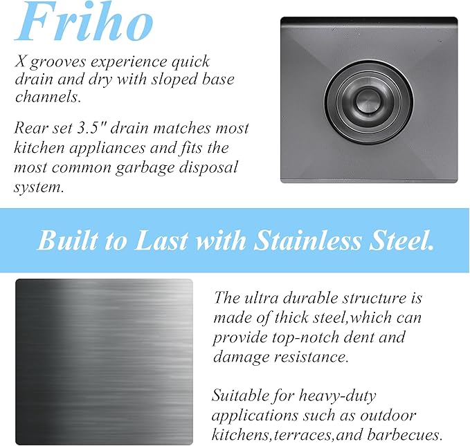 Friho Drop-in Black Bar Sink, 18"x 18" Inch Small Kitchen Sink, Stainless Steel Handmade Single Bowl Topmount RV Kitchen Sinks With Basket Strainer