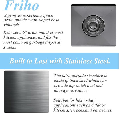 Friho Drop-in Black Bar Sink, 18"x 18" Inch Small Kitchen Sink, Stainless Steel Handmade Single Bowl Topmount RV Kitchen Sinks With Basket Strainer